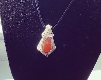 Sunstone in Sterling Silver Wire Wrapped Pendant