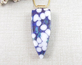 Blue, Purple and White Dichroic Glass Pendant - Fused Glass Teardrop Necklace - Fused Dichroic Necklace with a gold chain Dichroic Jewelry