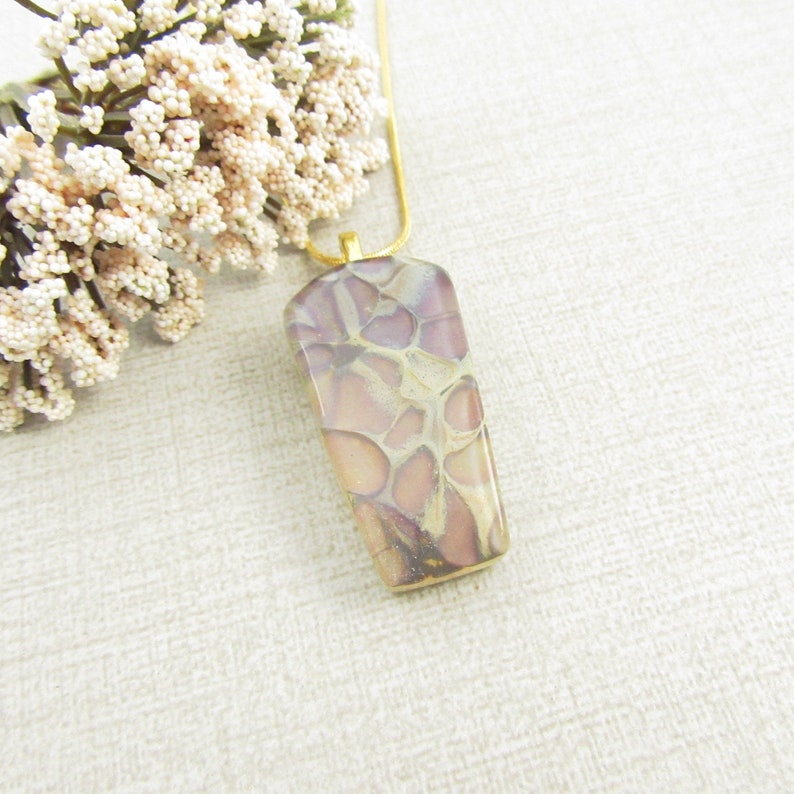 Amber Pendant One of a Kind Handmade Fused Glass Jewelry Earth Toned Fused Glass Necklace Plum Amber and Bronze Glass Pendant Beige