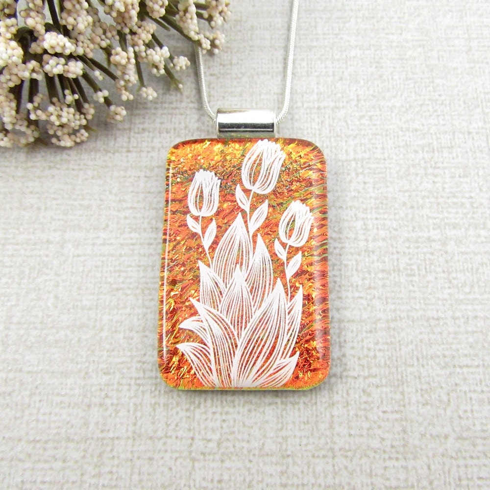 White and Orange REAL Flower Pendant