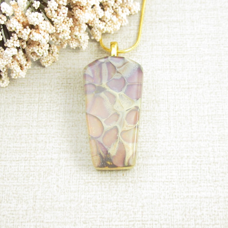 Amber Pendant One of a Kind Handmade Fused Glass Jewelry Earth Toned Fused Glass Necklace Plum Amber and Bronze Glass Pendant Beige
