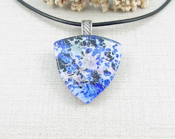 Dichroic Glass Pendant, Blue and Silver Fused Dichroic Glass Necklace, Large Handmade Pendant, Layered Dichroic Glass Jewelry - Blue Pendant
