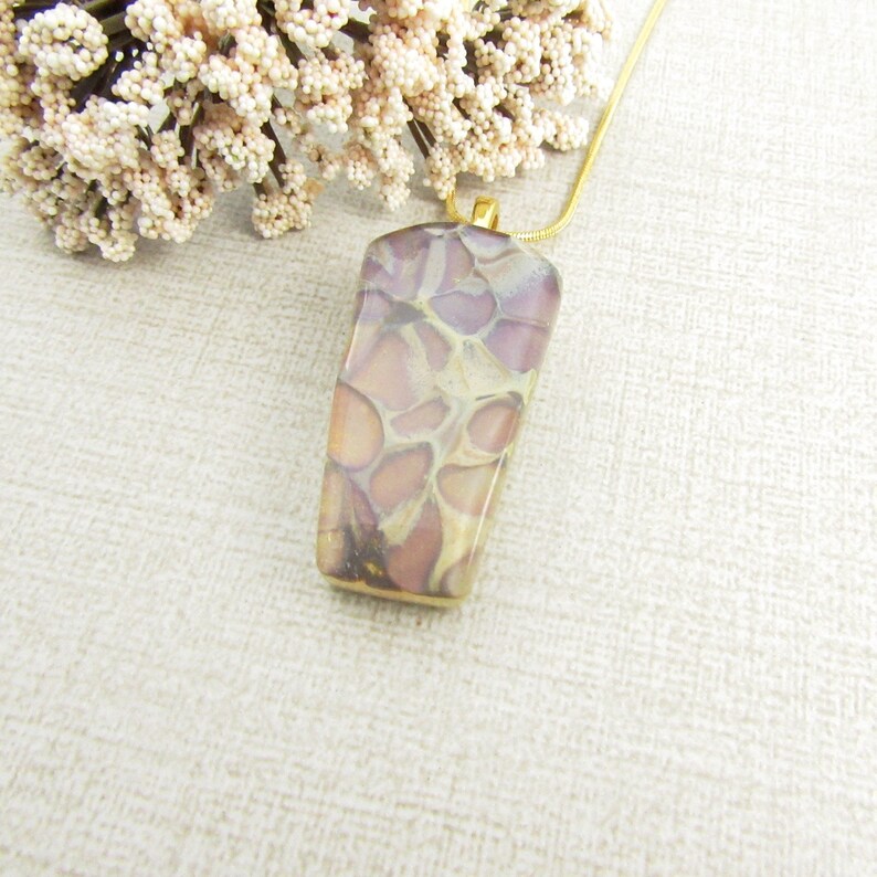 Amber Pendant One of a Kind Handmade Fused Glass Jewelry Earth Toned Fused Glass Necklace Plum Amber and Bronze Glass Pendant Beige
