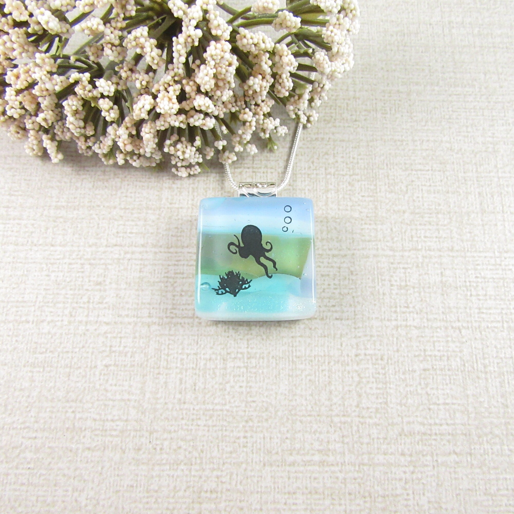 Octopus Pendant Fused Glass Octopus Necklace Dichroic Etsy