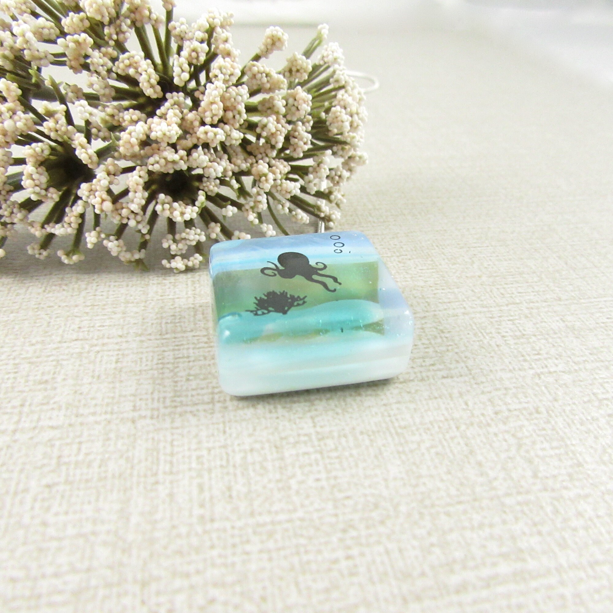 Octopus Pendant Fused Glass Octopus Necklace Dichroic Etsy