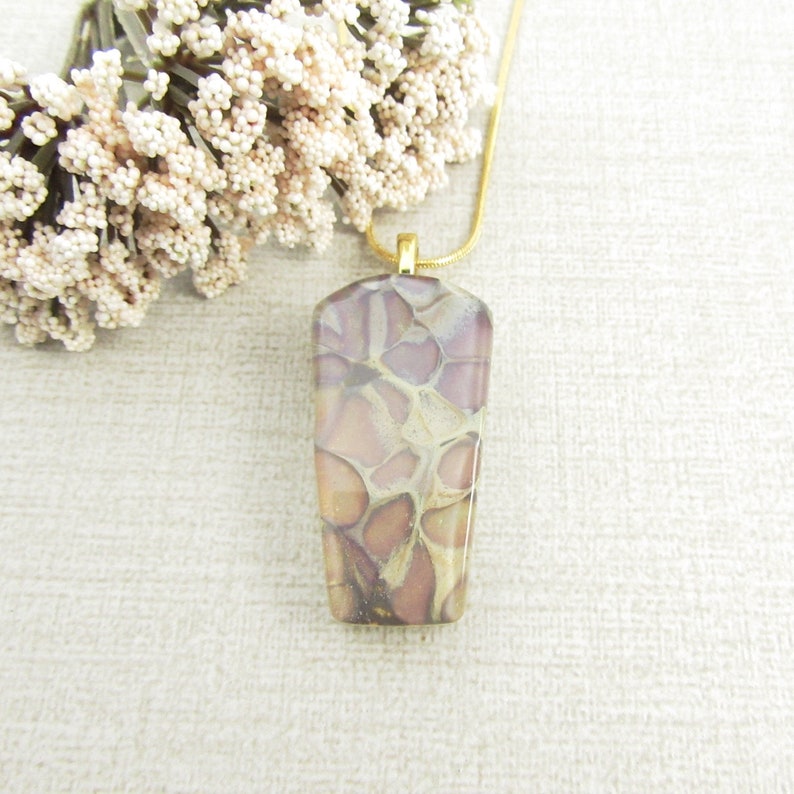 Amber Pendant One of a Kind Handmade Fused Glass Jewelry Earth Toned Fused Glass Necklace Plum Amber and Bronze Glass Pendant Beige