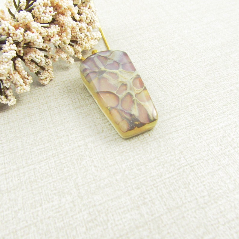 Amber Pendant One of a Kind Handmade Fused Glass Jewelry Earth Toned Fused Glass Necklace Plum Amber and Bronze Glass Pendant Beige
