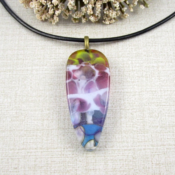 Purple, Blue and Green Fused Pendant - Contemporary Teardrop Glass Necklace - Fused Glass Jewelry - One of a Kind Handmade Pendant
