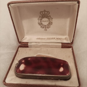 Vintage Silver Match Lighter - French Collectible Model - Tortoiseshell Enamel with Original Box