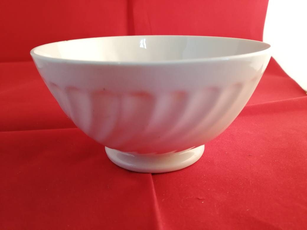 Vintage Ancien Bol Blanc Céramique 1970 Décor de Tourbillons Pied Douche