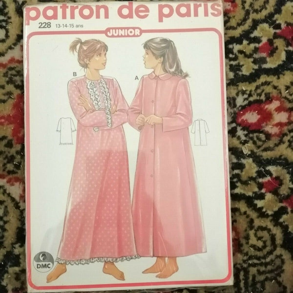 Mode vintage couture PATRON de PARIS NEUF 228 robe de chambre 13-14-15 ans