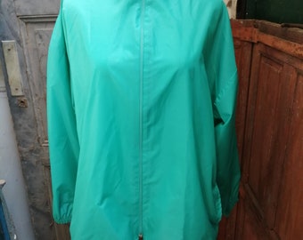 Vintage old waterproof windbreaker jacket 80s adidas women green Size XL