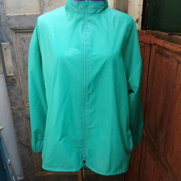 Vintage ancien veste coupe vent imperméable année 80 adidas femme vert Taille XL