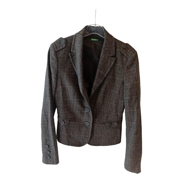 Veste Blazer de Costume United colors of Benetton laine mélangé T40 écossais 90′