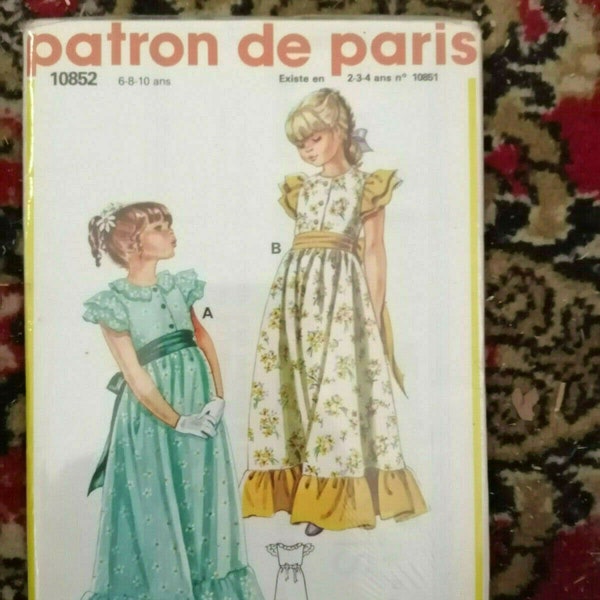 Mode vintage couture PATRON de PARIS NEUF 10852 robe de cérémonie 6-8-12 ans (2)