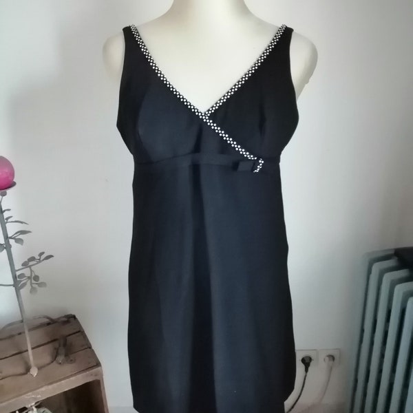 Vintage superbe robe tunique année 70 Ergé france noire decor chaine argentè