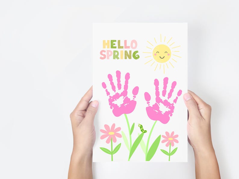Hello Spring Flower Hand Baby's First Spring Handprint Art - Etsy