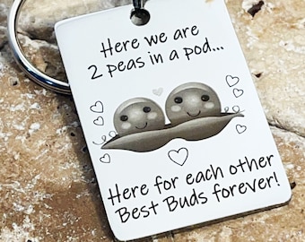 Two Peas in a Pod Keyring: Engraved Stainless Steel Friendship Gift