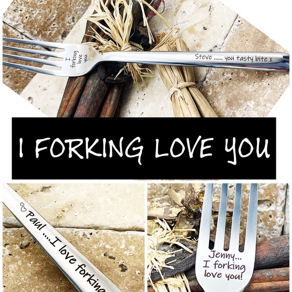 I forking love you - I love forking you - personalised engraved fork - funny valentines gift - 11 years wedding anniversary gift - fork pun