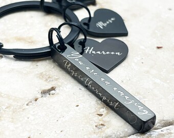 Personalized Black Steel Bar Keyring: Engraved Family Names