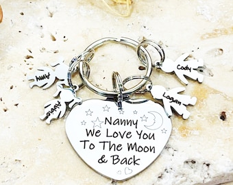 Personalized Mother's Day Keyring: Stainless Steel Heart & Tiny People Charms