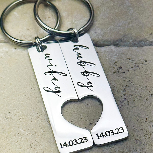 Couples Key Rings/Valentines Gift/Anniversary gift/Stainless steel key rings/Matching Key Ring/Hubby Wifey gift/Mr & Mrs