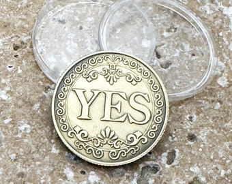 Yes no coin - flip to decide - yes no deciding coin - flip coin - clear casing - yes or no coin - couple gift -