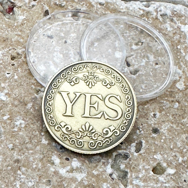 Yes no coin - flip to decide - yes no deciding coin - flip coin - clear casing - yes or no coin - couple gift -