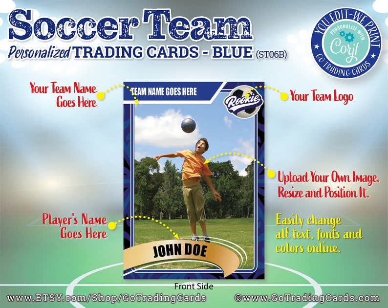 Soccer Team Custom Trading Cards Soccer Card Youedit Etsy