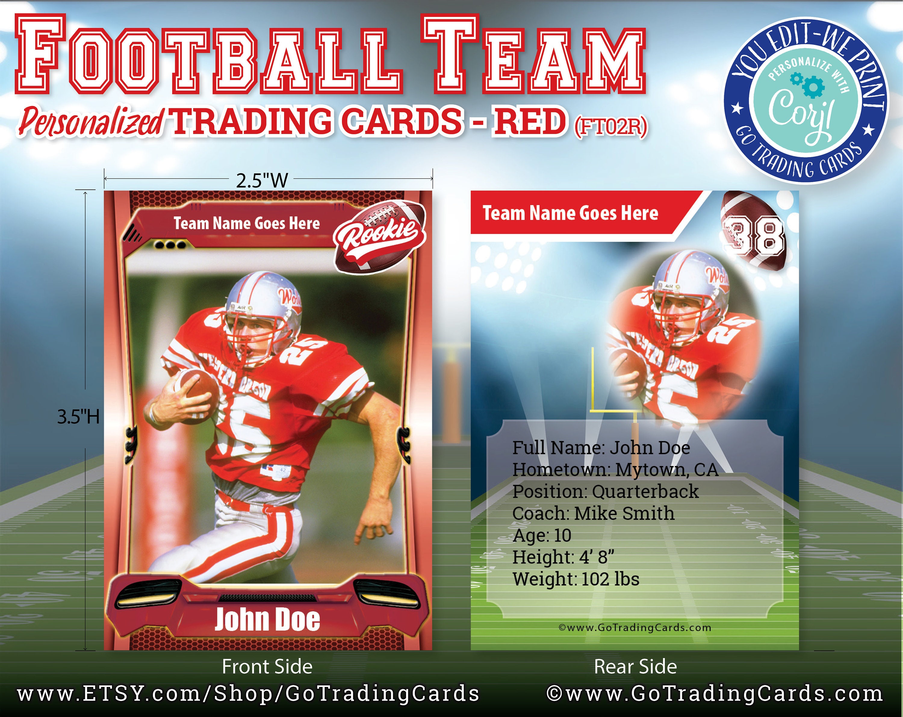 Custom Football Trading Cards. YouEdit WePrint & Ship. NFL Etsy
