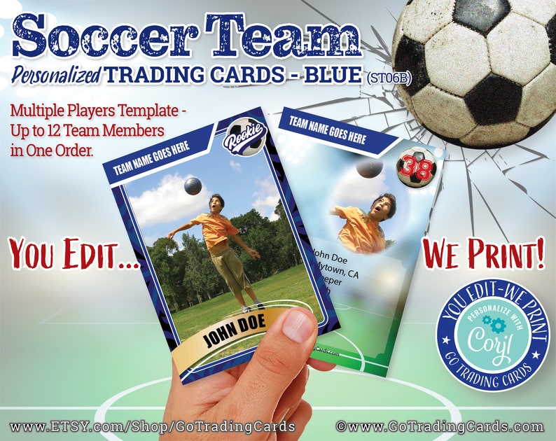 Soccer Team Custom Trading Cards Soccer Card Youedit Etsy