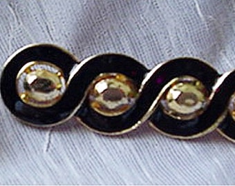 Bar Brooch Black Enamel and Gold