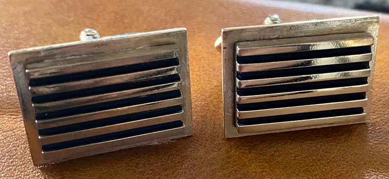 Mens Swank Cufflinks Gold and Black Ribbed