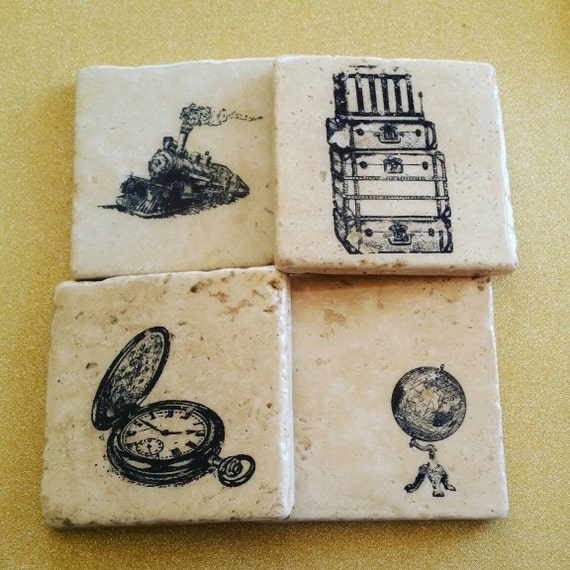 World Traveler Coasters Travel Drinkware Kitchen And Etsy