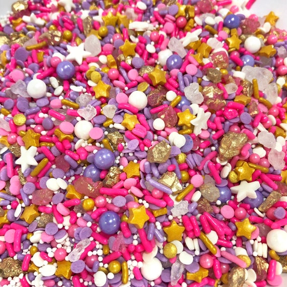 Edible Royal Purple Geode Rock Candy Sprinkles Metallic Gold Gilded Candy Crystals