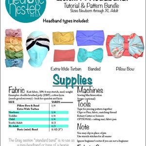 Headwear Bundle digital PDF Sewing Pattern Tutorial Extra Wide Headband slouch beanie bow headband banded beanie knot top image 3