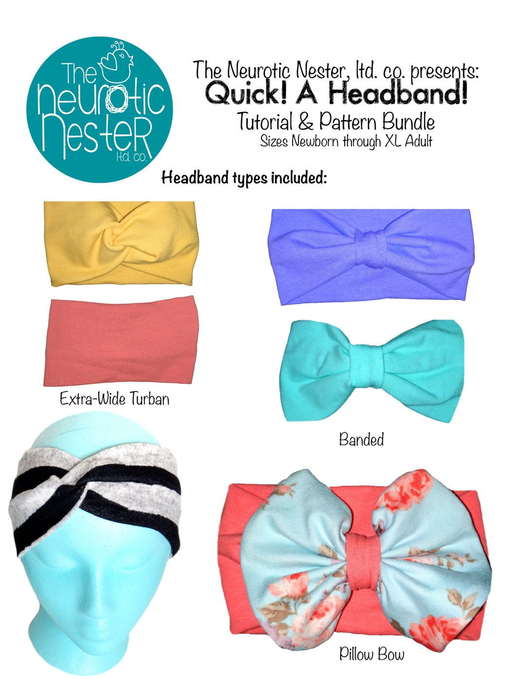 Headband Digital PDF Sewing Pattern Tutorial Extra Wide Headband Pillow ...