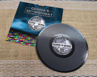 Vinyl inspired disco music themed Invitations
