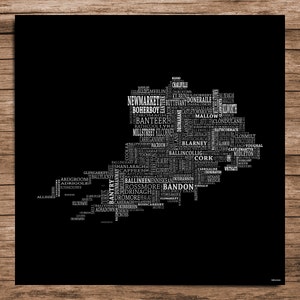 Cork - Typografische Karte von County Cork, Irland (Digitaler Download)