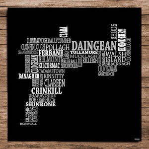 Offaly - Typografische Karte der Grafschaft Offaly, Irland (Digitaler Download)