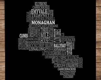 Monaghan - Typographical Map of County Monaghan, Ireland (Digital Download)