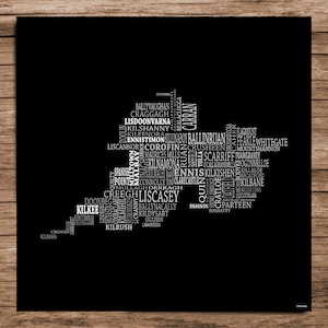Clare - Typografische Karte der Grafschaft Clare, Irland (Digitaler Download)