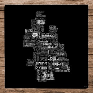 Tipperary - Carte typographique du comté de Tipperary, Irlande (Téléchargement numérique)