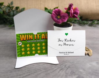 Personalized Wedding Favor Scratch Card Holder - For Richer or Poorer Wallet