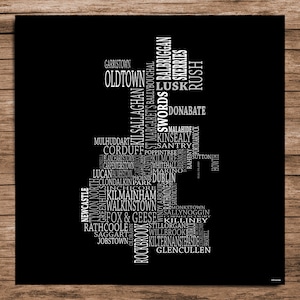 Dublin - Carte typographique du comté de Dublin, Irlande (Téléchargement numérique)