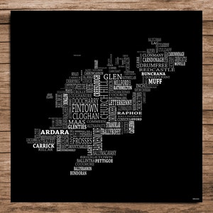 Donegal - Carte typographique du comté de Donegal, Irlande (Téléchargement numérique)