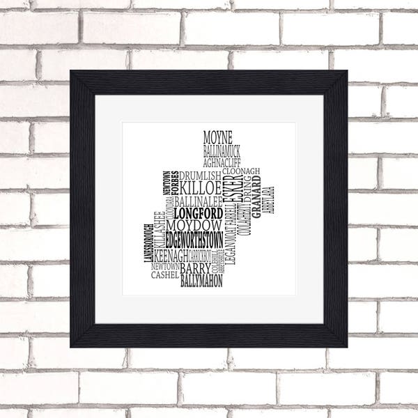 Longford Typographical Framed Print - Colored Text