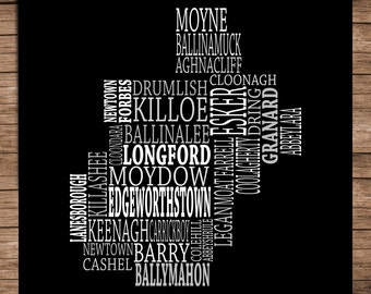 Longford - Typographical Map of County Longford, Ireland (Digital Download)