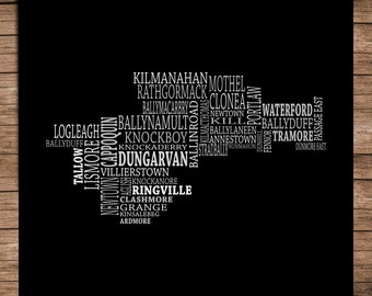 Waterford - Typographical Map of County Waterford, Ireland (Digital Download)