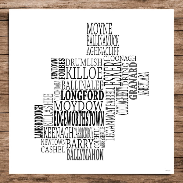 Longford - Typographical Map of County Longford, Ireland